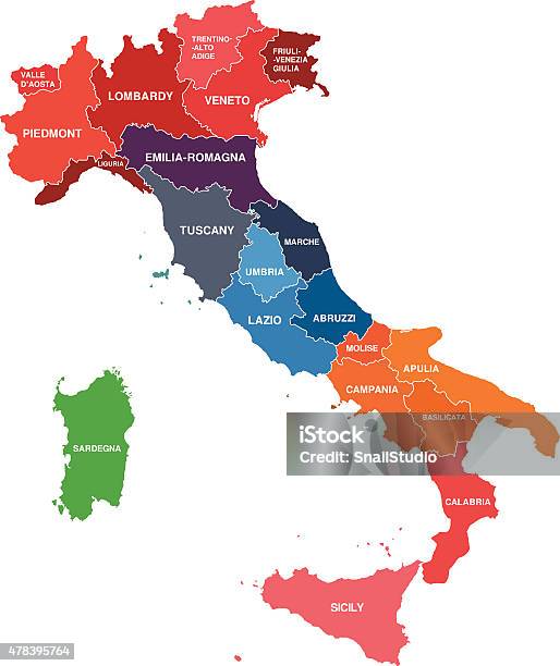 Regions Map Of Italy Mappa Delle Regioni Italia Stock Illustration - Download Image Now - Italy, 2015, Abstract