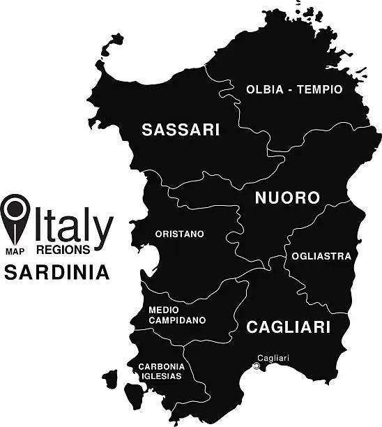 Vector illustration of Regions map of Italy. Mappa delle regione Sardinia