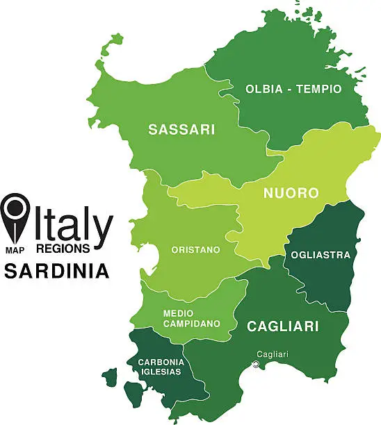 Vector illustration of Regions map of Italy. Mappa delle regione Sardinia