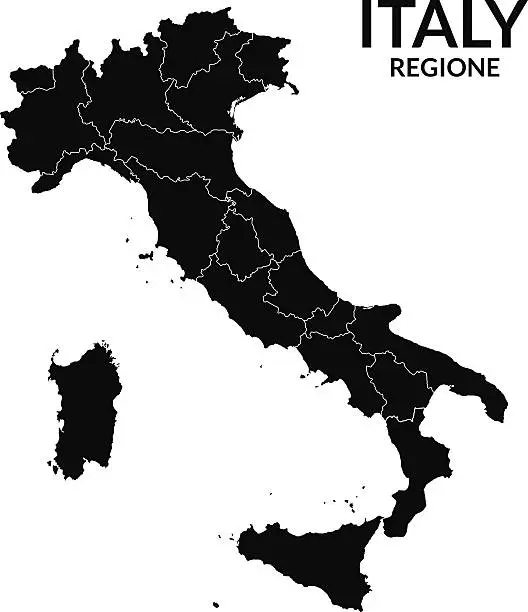 Vector illustration of Regions map of Italy. Mappa delle regioni Italia