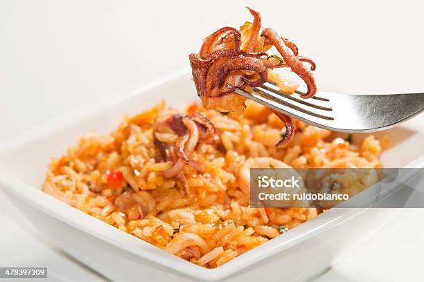 Delicious Rice With Squid Stock Photo - Download Image Now - Calamari, Cooked, Crockery