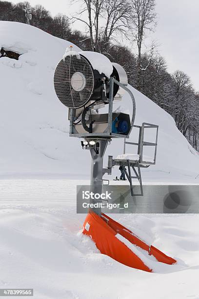 Snow Gun Is On A Mountain Stock Photo - Download Image Now - Artificial,  Avalanche, Blue - iStock
