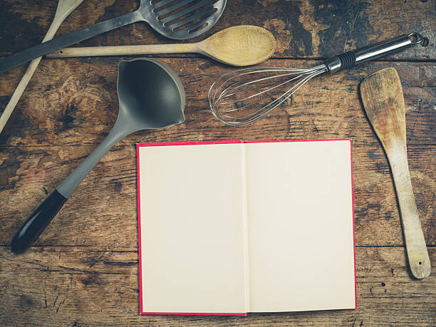 istock Kitchen utensils on wooden table with book 478399918
