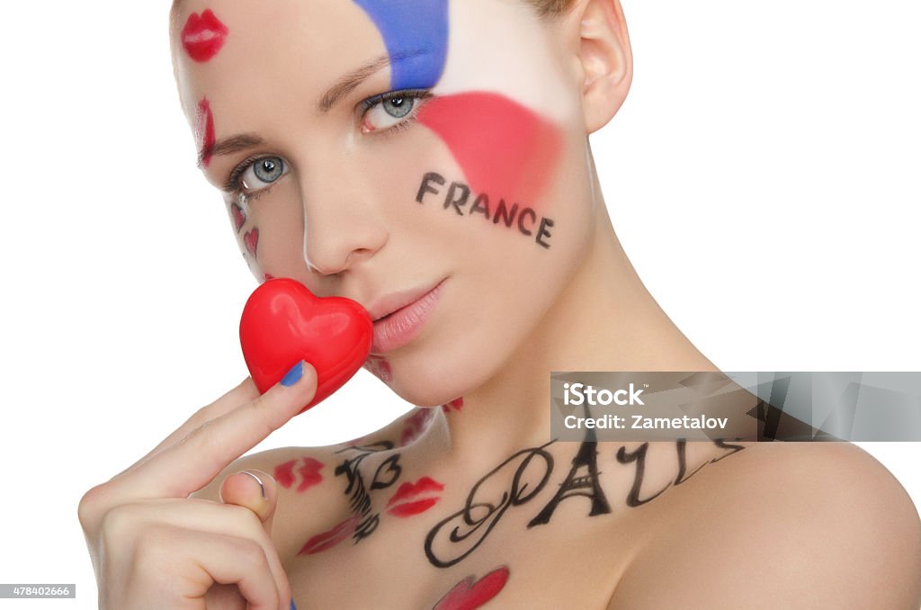 Portrait of charming woman to French theme Portrait of charming woman to French theme isolated on white 20-29 Years Stock Photo