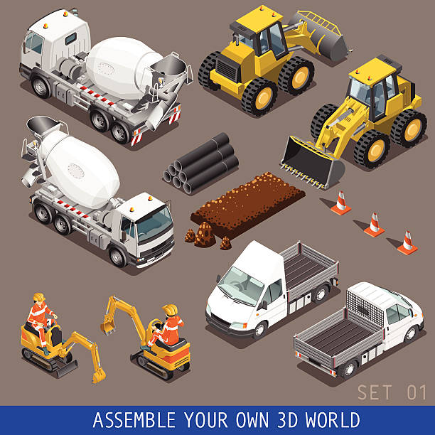 City Construction Transport Isometric Flat 3d Icon Set 1 vector art illustration