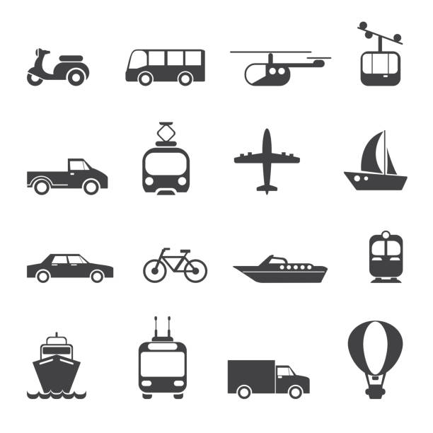 транспорт значки - silhouette bus symbol motor scooter stock illustrations