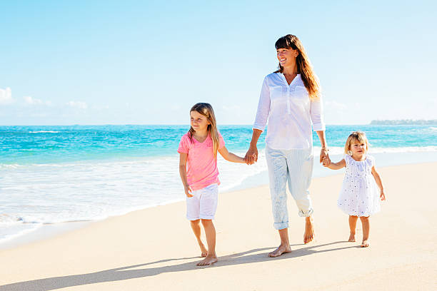 istock Mother daughters walking on the beach 478406807