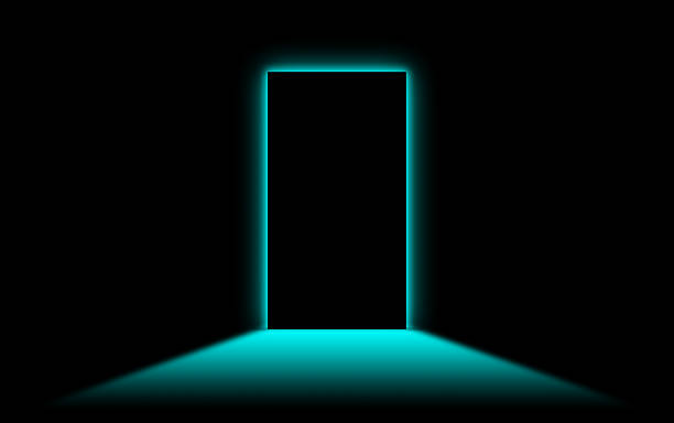 istock Black door with bright neonlight at the other side 478409066