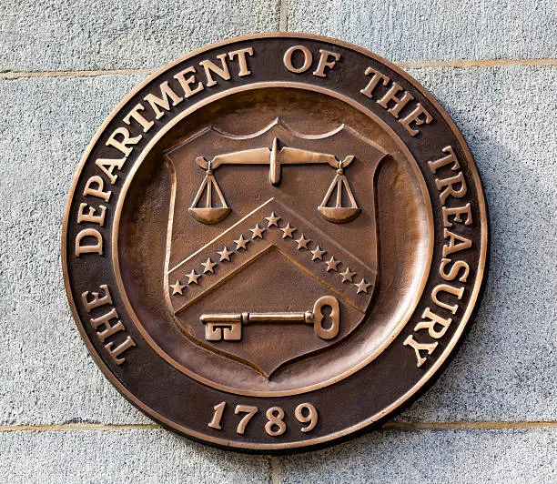 Present Bronze Seal Sign Symbol US Treasury Department adopted in 1968.  This seal has been used since 1968 until the present.