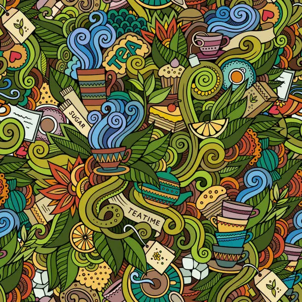 Vector illustration of Seamless tea doodles abstract pattern