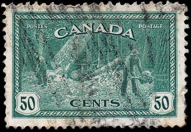 istock Stamp printed in Canada shows Peacetime Production 478414631