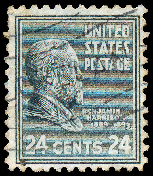 istock Stamp printed in USA, shows a portrait president, Benjamin Harrison 478414865