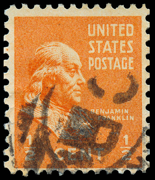 istock Stamp printed in USA, shows a portrait president, Benjamin Franklin 478414949
