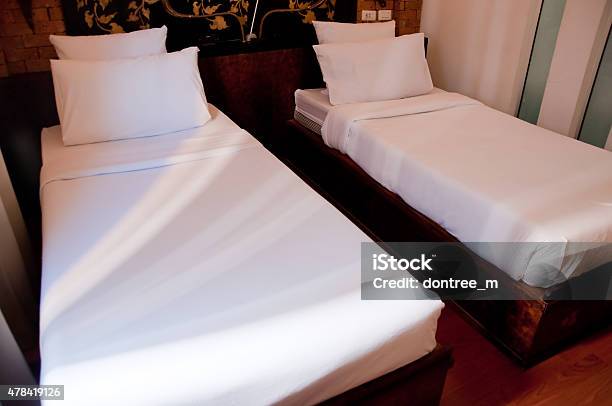 Two Bed White Stock Photo - Download Image Now - 2015, Apartment, Backgrounds