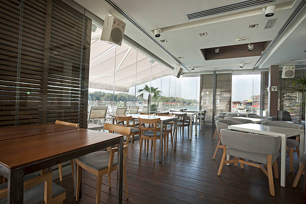 istock Interior of an elegant riverside cafe 478425046