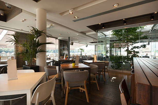 istock Interior of an elegant riverside cafe 478425056