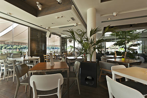 istock Interior of an elegant riverside cafe 478425074