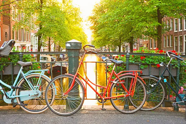 Photo of Bikes on the bridge in Amsterdam Netherlands