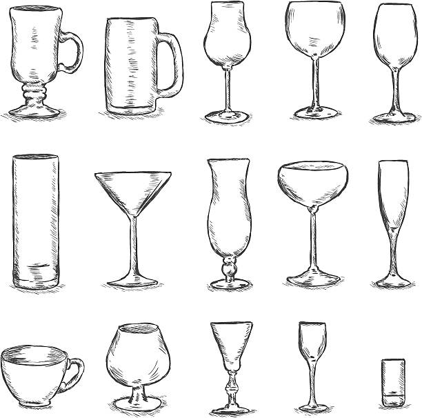 ilustrações de stock, clip art, desenhos animados e ícones de vector conjunto de esboço copos - vector alcohol cocktail highball glass