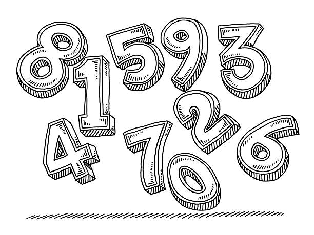 ilustrações de stock, clip art, desenhos animados e ícones de grupo de voar números desenho - isolated on white white background six objects group of objects