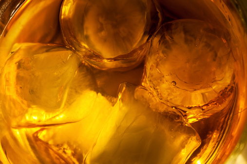 whiskey and ice cubes macro