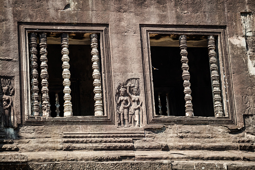 Architecture of old buddhist Angkor Wat - Archeological park temple. Monument of Cambodia - Siem Reap