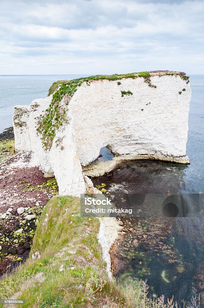 Old Harry Rocks, Dorset, United Kingdom The Old Harry Rocks are three chalk formations, including a stack and a stump, located on the Isle of Purbeck in Dorset Old Stock Photo