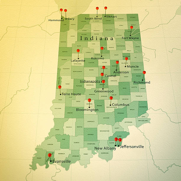 istock Indiana Map Square Cities Straight Pin Vintage 478445969