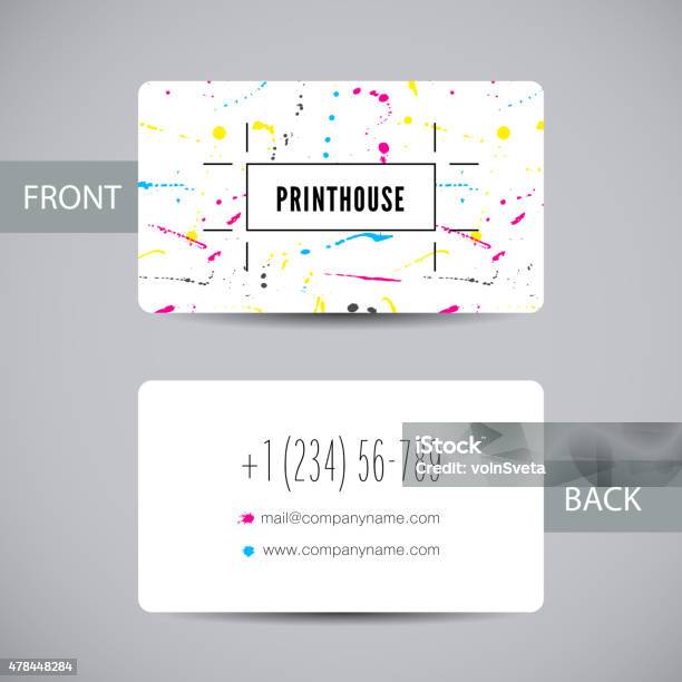 Business Card For Print House With Cmyk Ink Splashes Stock Illustration - Download Image Now