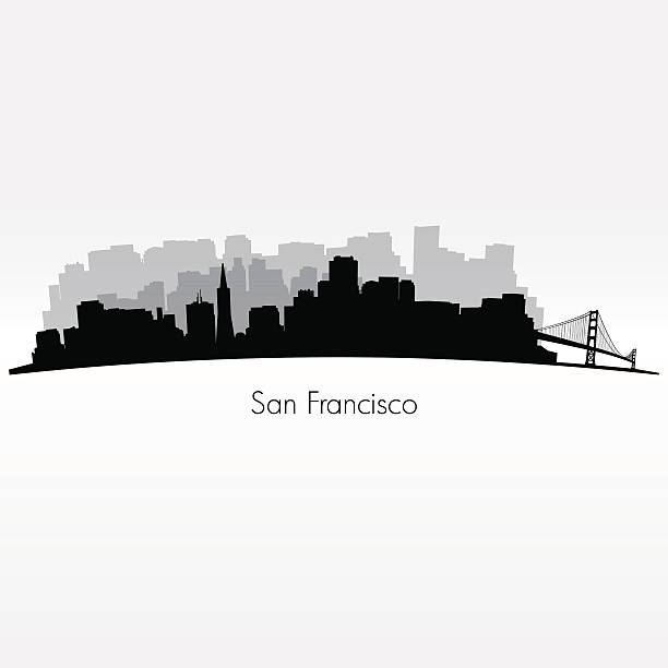 ilustraciones, imágenes clip art, dibujos animados e iconos de stock de silueta de los edificios de la ciudad de san francisco - gold gate bridge san francisco county