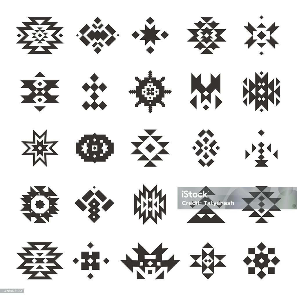 Vector abstract geometric elements Vector abstract geometric elements, pattern, ethnic collection, aztec icons, tribal art, for design logo, cards, backgrounds Indigenous Culture stock vector