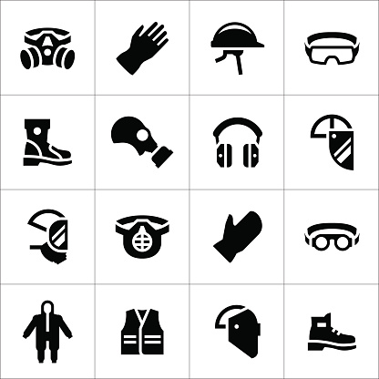 Set icons of personal protective equipment isolated on white. This illustration - EPS10 vector file.