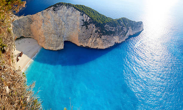 Broken ship at Shipwrech bay . Navagio beach, Zakinthos, Greece stock photo