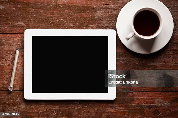 Digital Tablet And Coffee Stock Photo - Download Image Now - Blank, Border - Frame, Brown