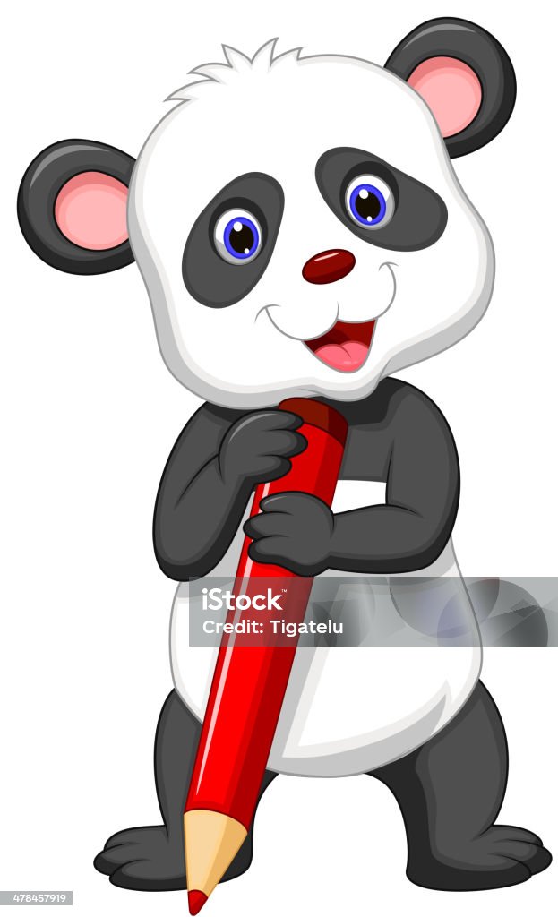 Cute panda bear cartoon holding red pencil Vector illustration of Cute panda bear cartoon holding red pencil  Animal stock vector