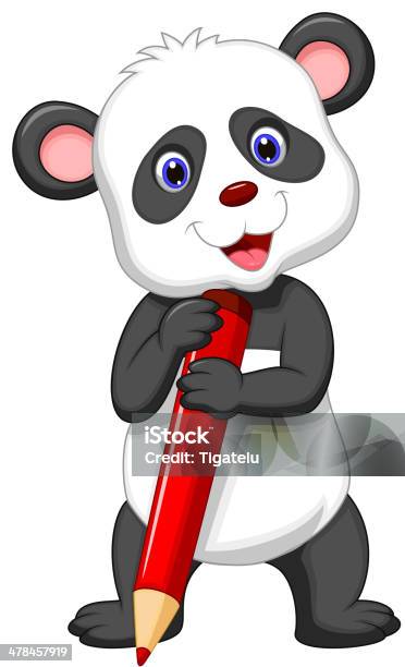 Cute Panda Bear Cartoon Holding Red Pencil Stock Illustration - Download Image Now - Animal, Animal Hair, Animals In The Wild