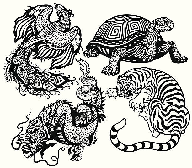 zestaw z celestial zwierząt - four animals illustrations stock illustrations