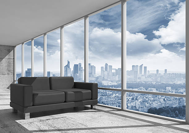 Abstract interior, office room with concrete floor