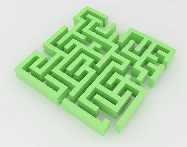 グリーンの迷路のように、複雑な way 出口で降ります。 - challenge outline choice business ストックフォトと画像