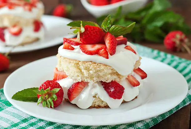 Photo of Sponge cake with cream and strawberries
