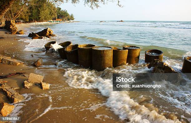 Erosion Wave Destroy Seawall Effect Of Climate Change Stock Photo - Download Image Now