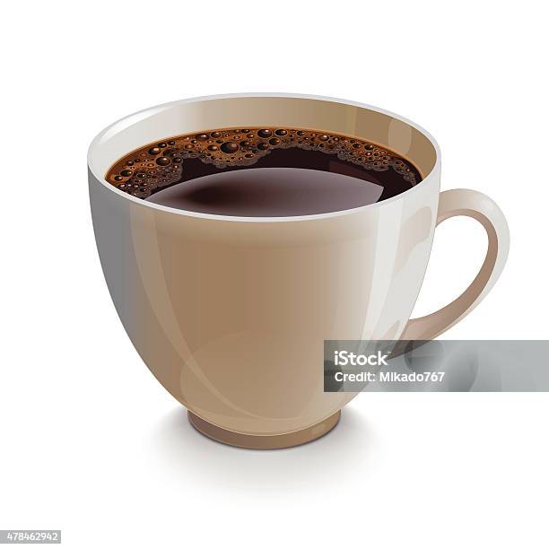 Isolated Realistic White Coffe Cup Stock Illustration - Download Image Now - 2015, Bar - Drink Establishment, Black Color