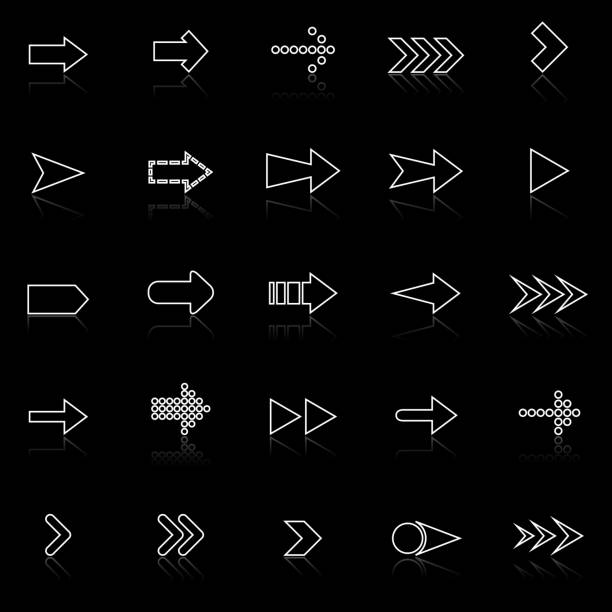 linia strzałki ikony z refleksji na czarnym - repetition spotted arrow sign loading stock illustrations