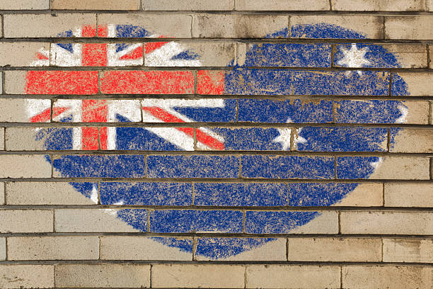 istock heart shape flag of Australia on brick wall 478467350