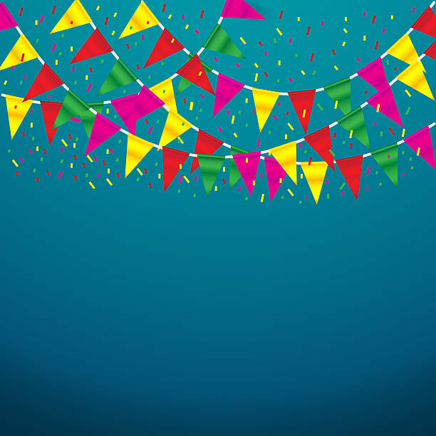 istock Celebrate banner. party flags with confetti 478469436