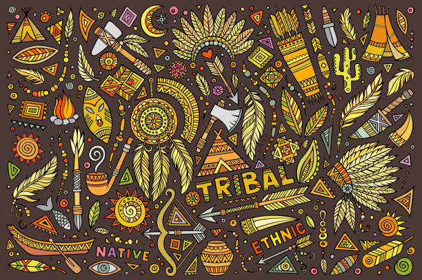 Tribal native American set of symbols Tribal native American sketch set of symbols famous archer stock illustrations