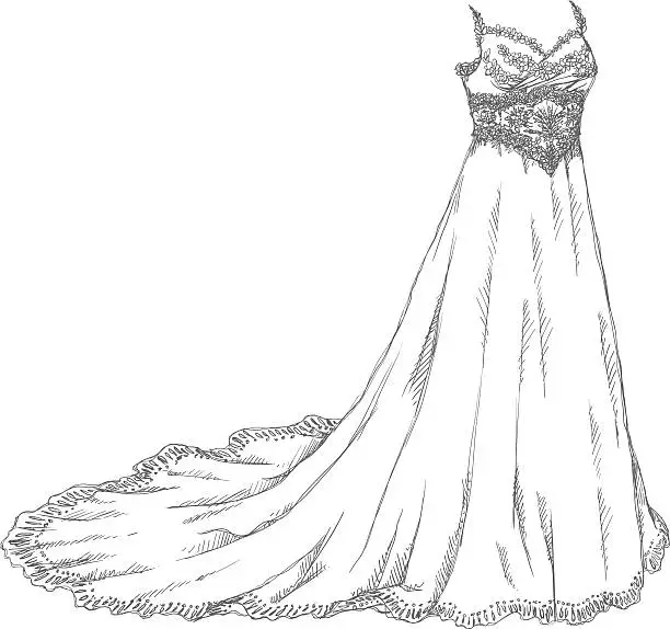 Vector illustration of Wedding dress drawing