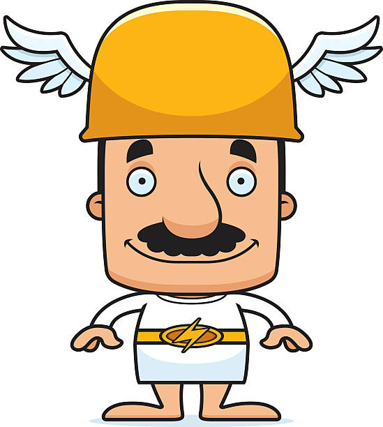 ilustraciones, imágenes clip art, dibujos animados e iconos de stock de sonriente hombre de historieta hermes - mercury greek god men roman god