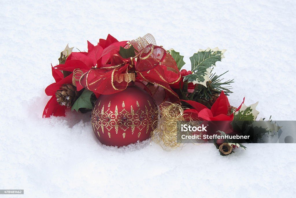 merry christmas twig with Christmas decoration in the snow 2015 Stock Photo