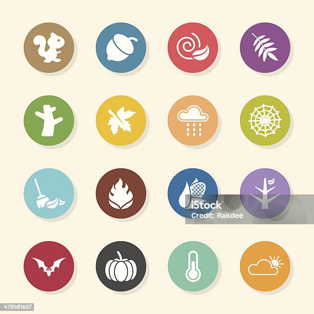 Autumn Season Icons Color Circle Series Stock Illustration - Download Image Now - Acorn, Animal, Autumn
